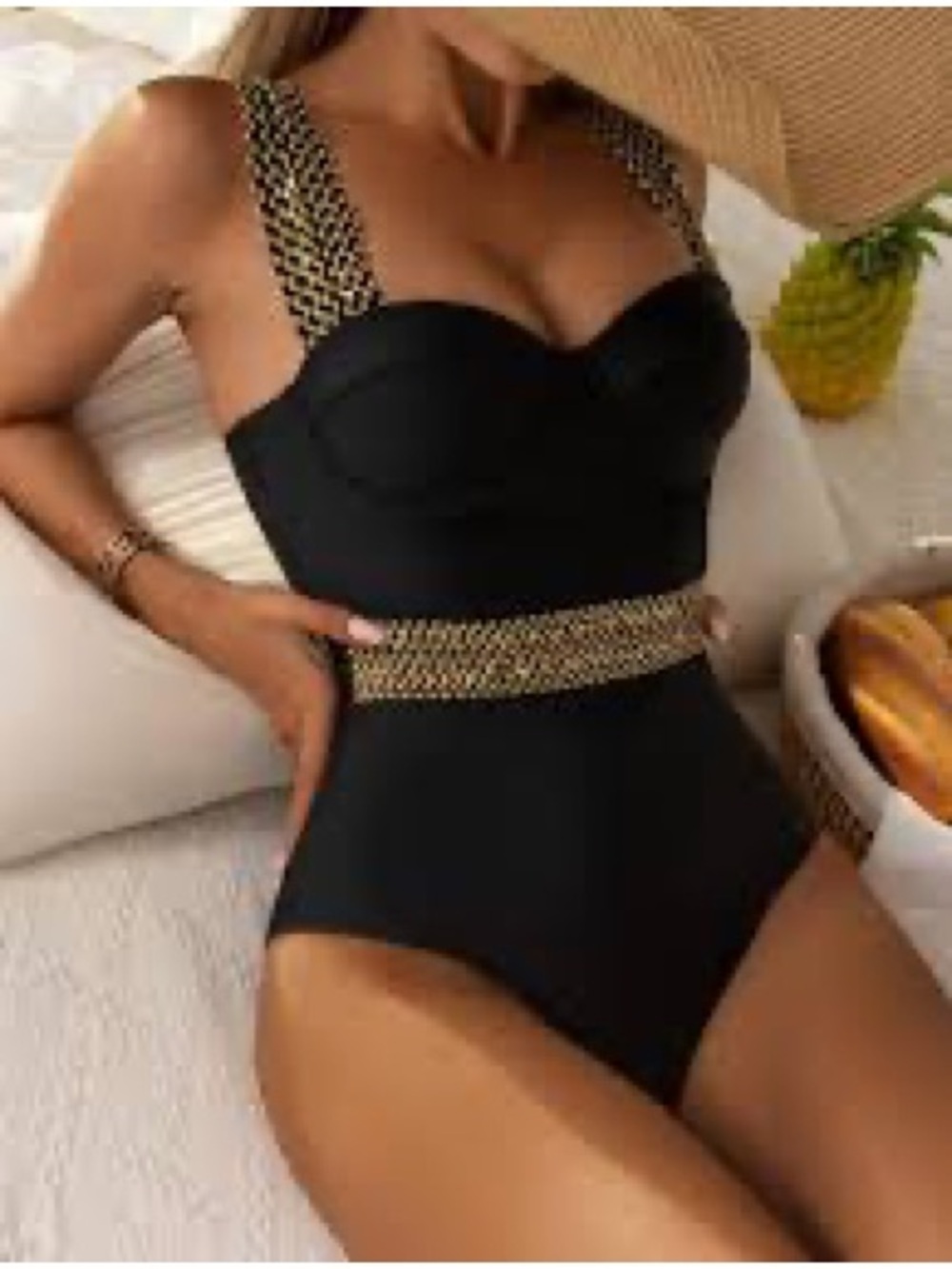 SHEIN Black Swimsuit with Gold Trim Bathing Suit Bundle